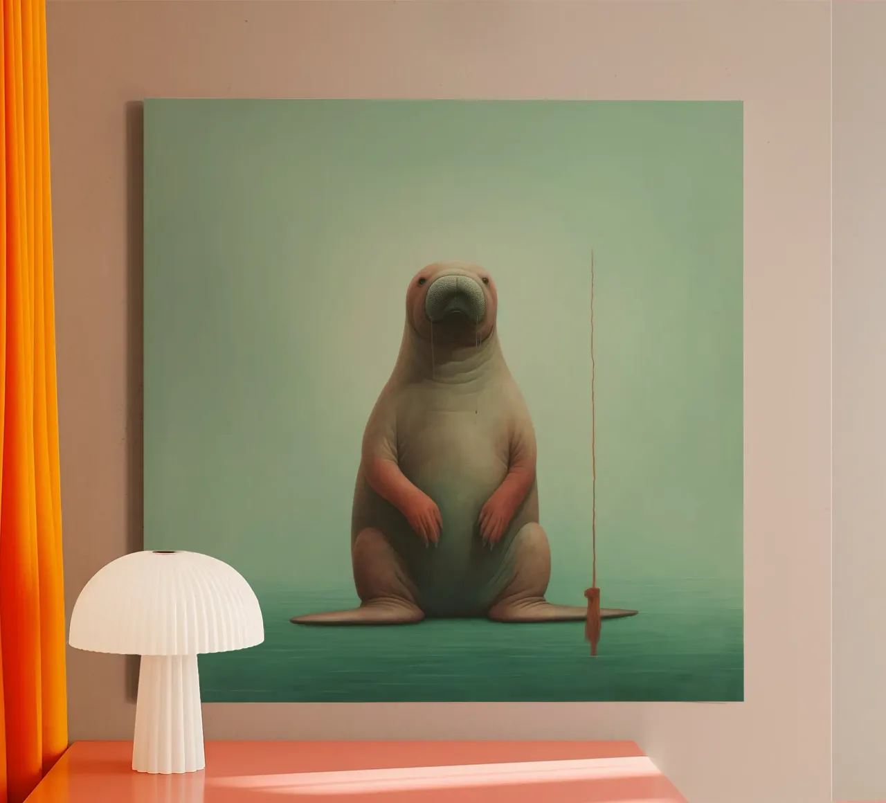 Tricheco minimo 2 tela con Cornice a cassetta da Minimal Animal Art