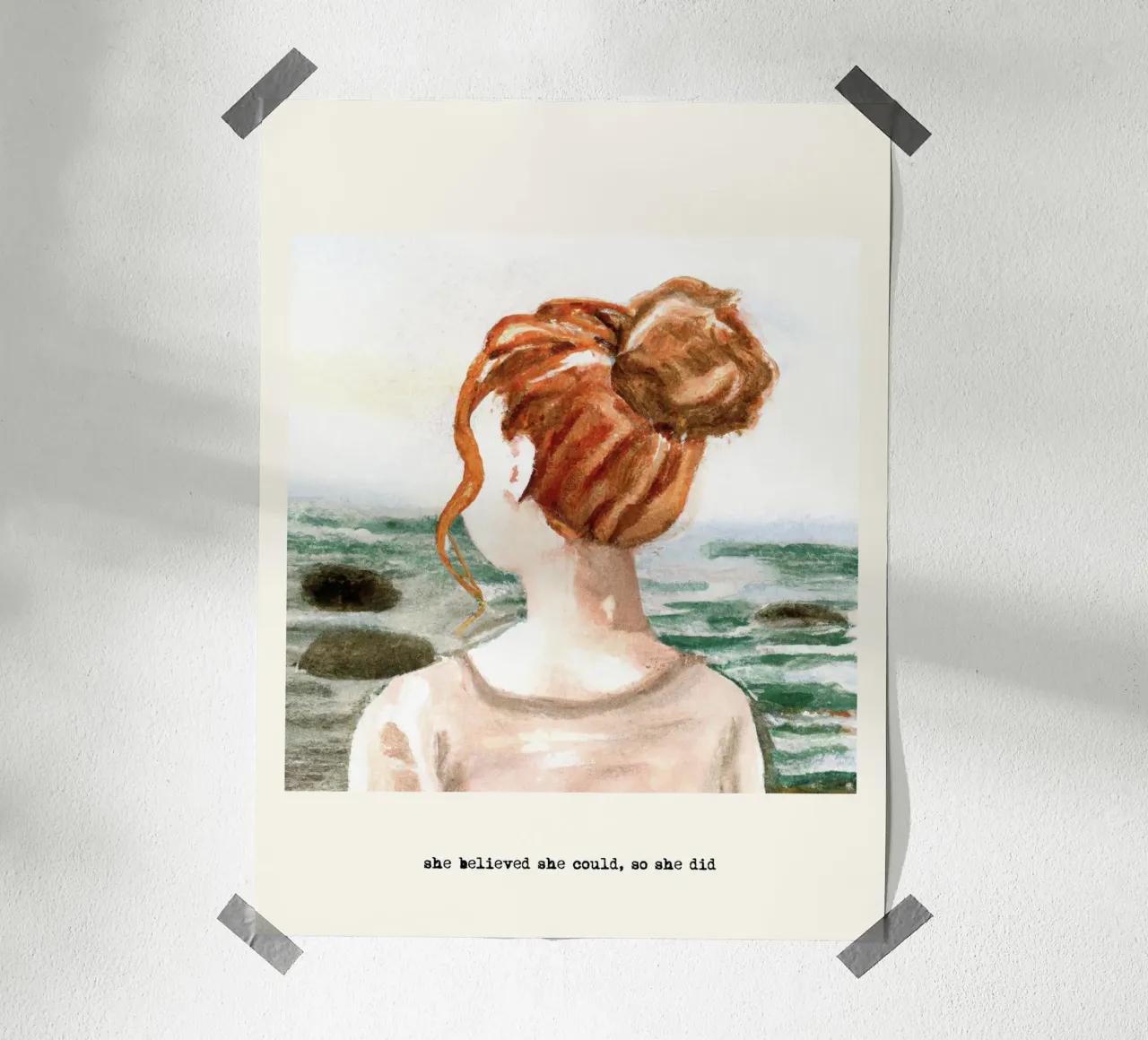 Sie glaubte, sie könnte es, also tat sie es. Zitat, Red Hair Girl Poster von Peaches Art Prints