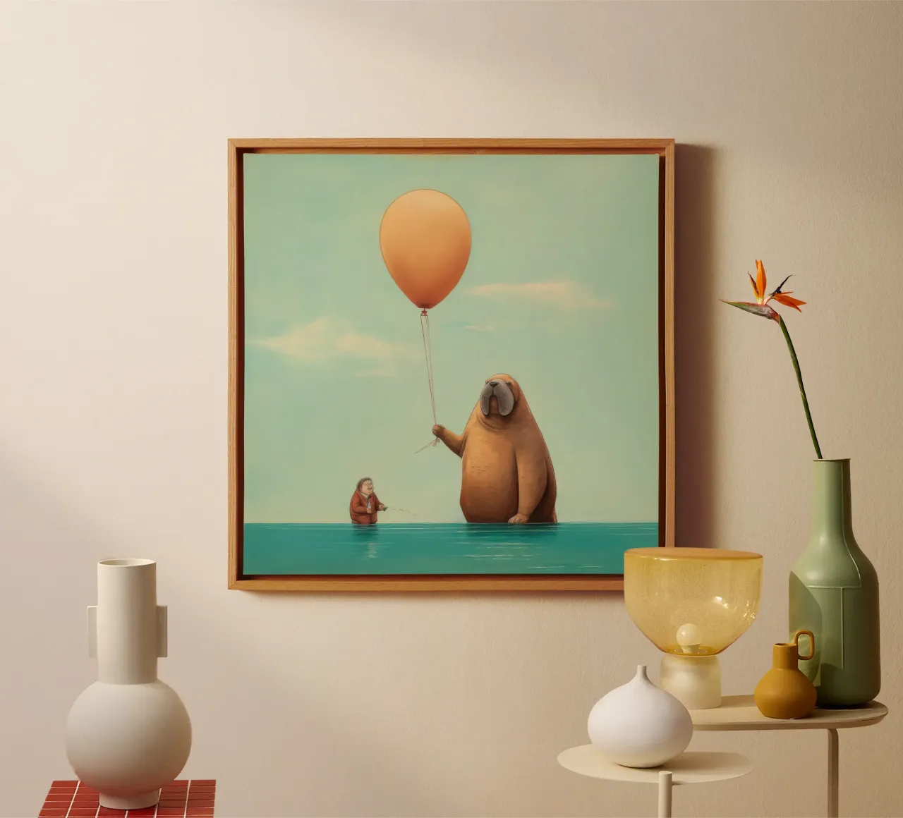 Tricheco minimo 3 tela con Cornice a cassetta da Minimal Animal Art