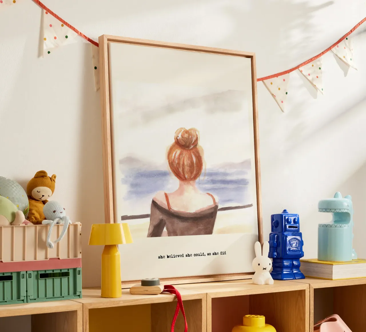 Sie glaubte, sie könnte es, also tat sie es. Zitat, Frau, Mädchen Leinwand mit Schattenfugenrahmen von Peaches Art Prints