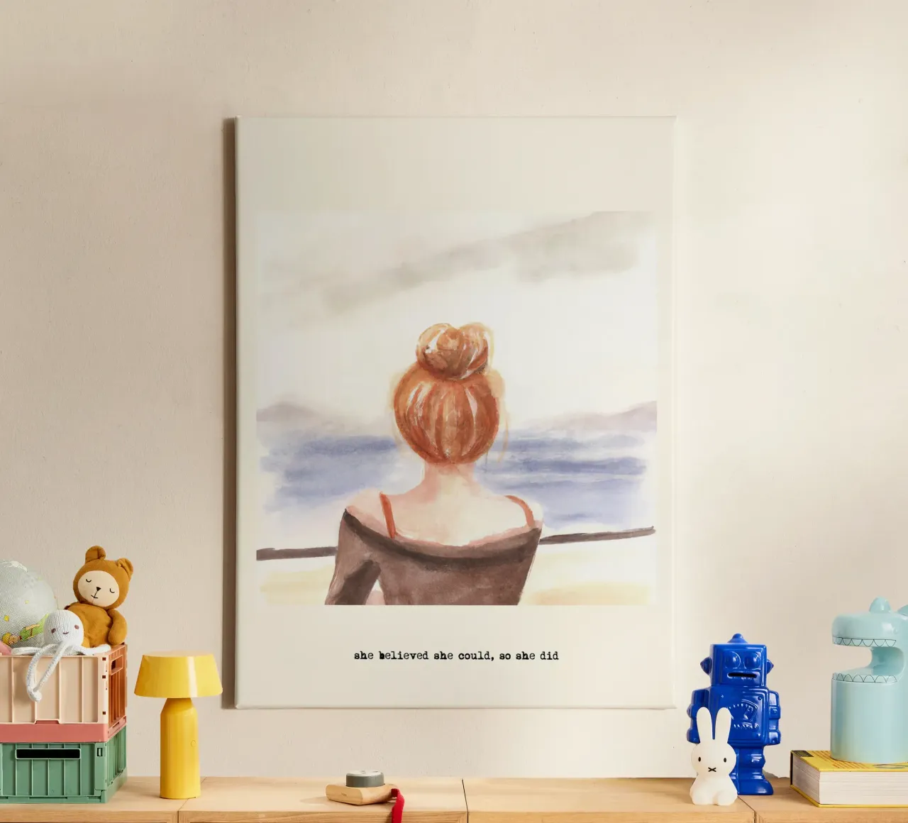 Sie glaubte, sie könnte es, also tat sie es. Zitat, Frau, Mädchen Leinwand mit Schattenfugenrahmen von Peaches Art Prints