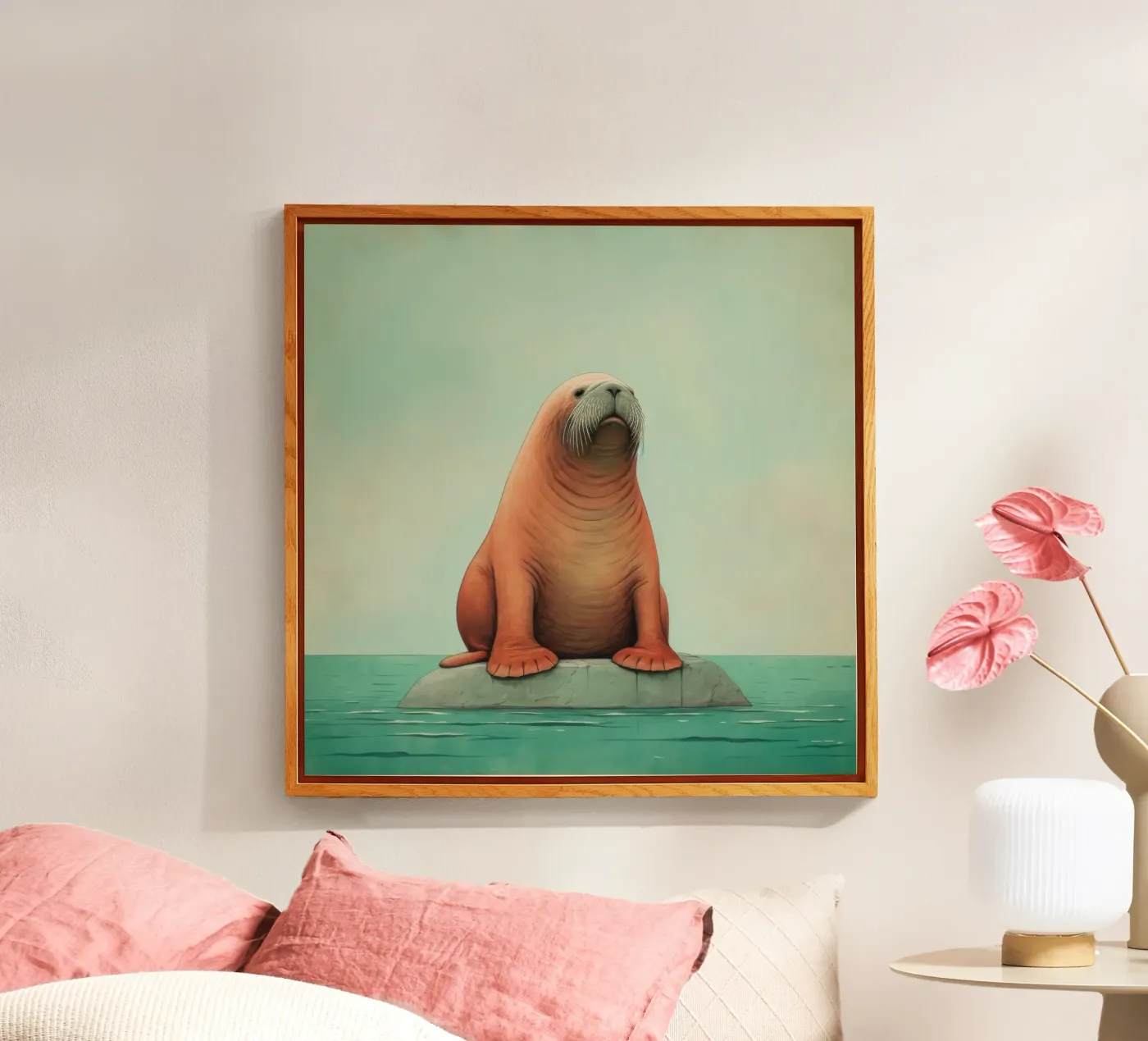Minimaal Walrus acryl van Minimal Animal Art