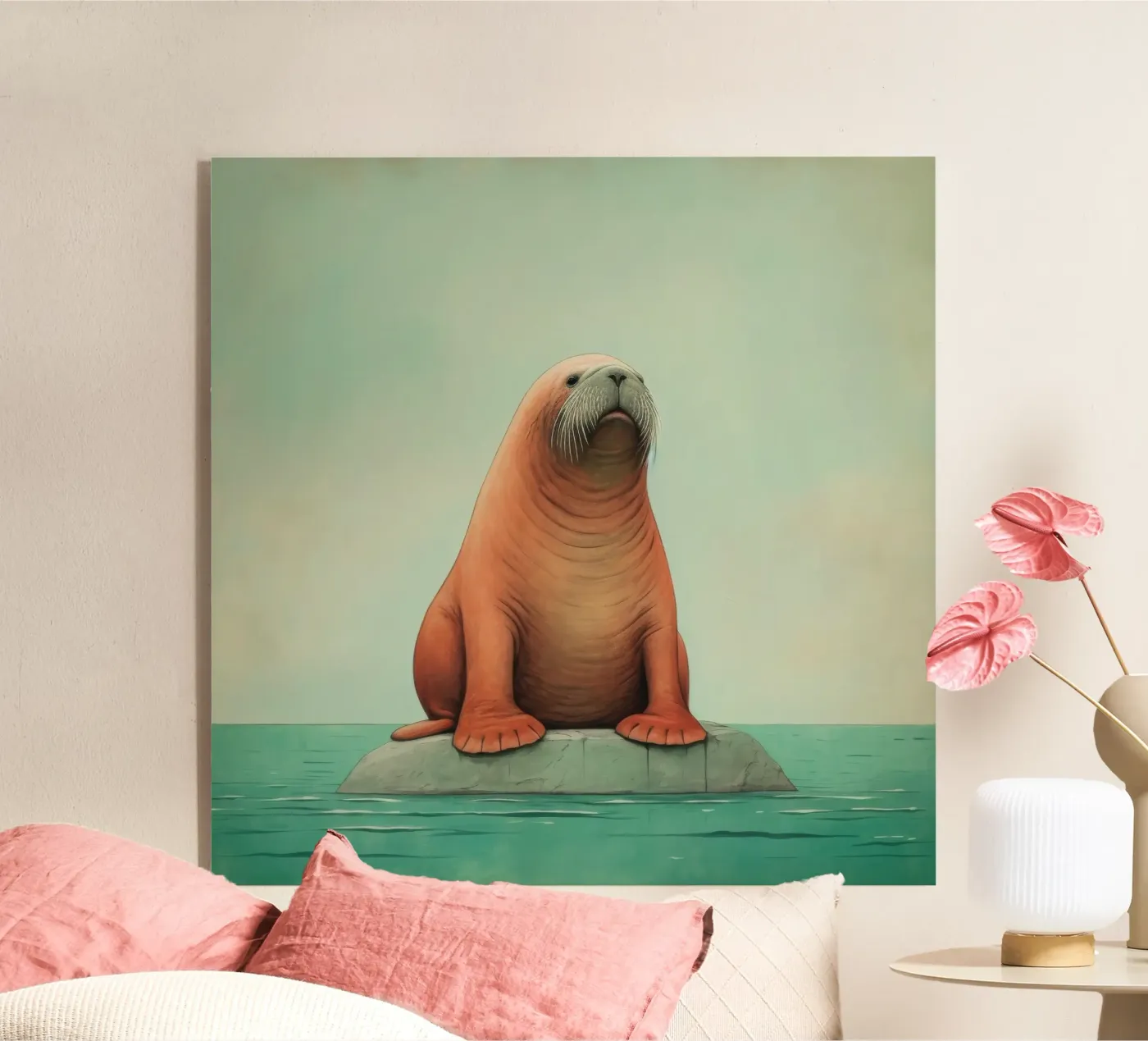 Minimaal Walrus acryl van Minimal Animal Art