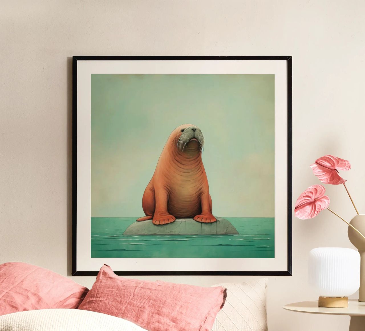 Minimale walrus 1 poster van Minimal Animal Art