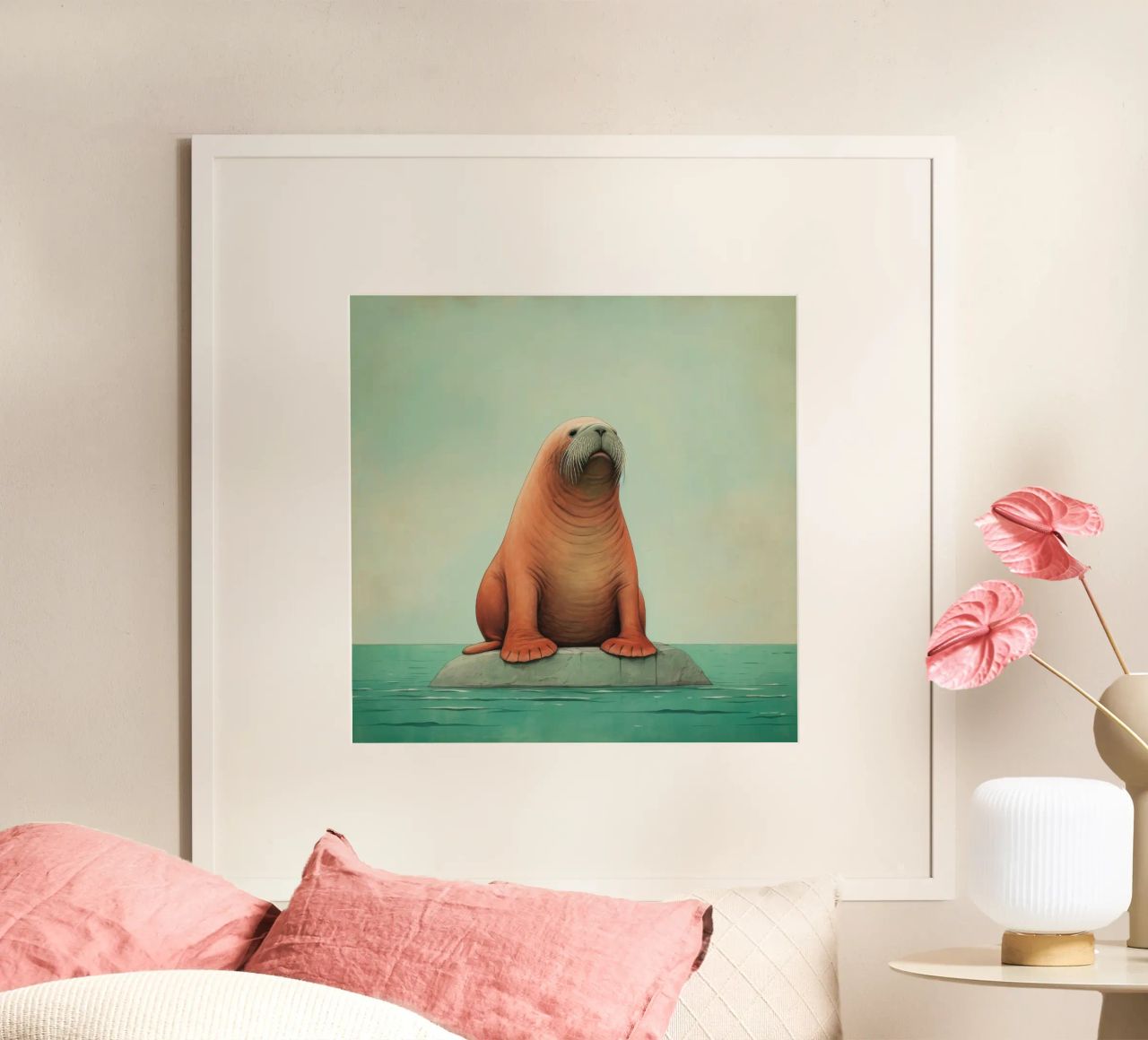 Minimale walrus 1 poster van Minimal Animal Art