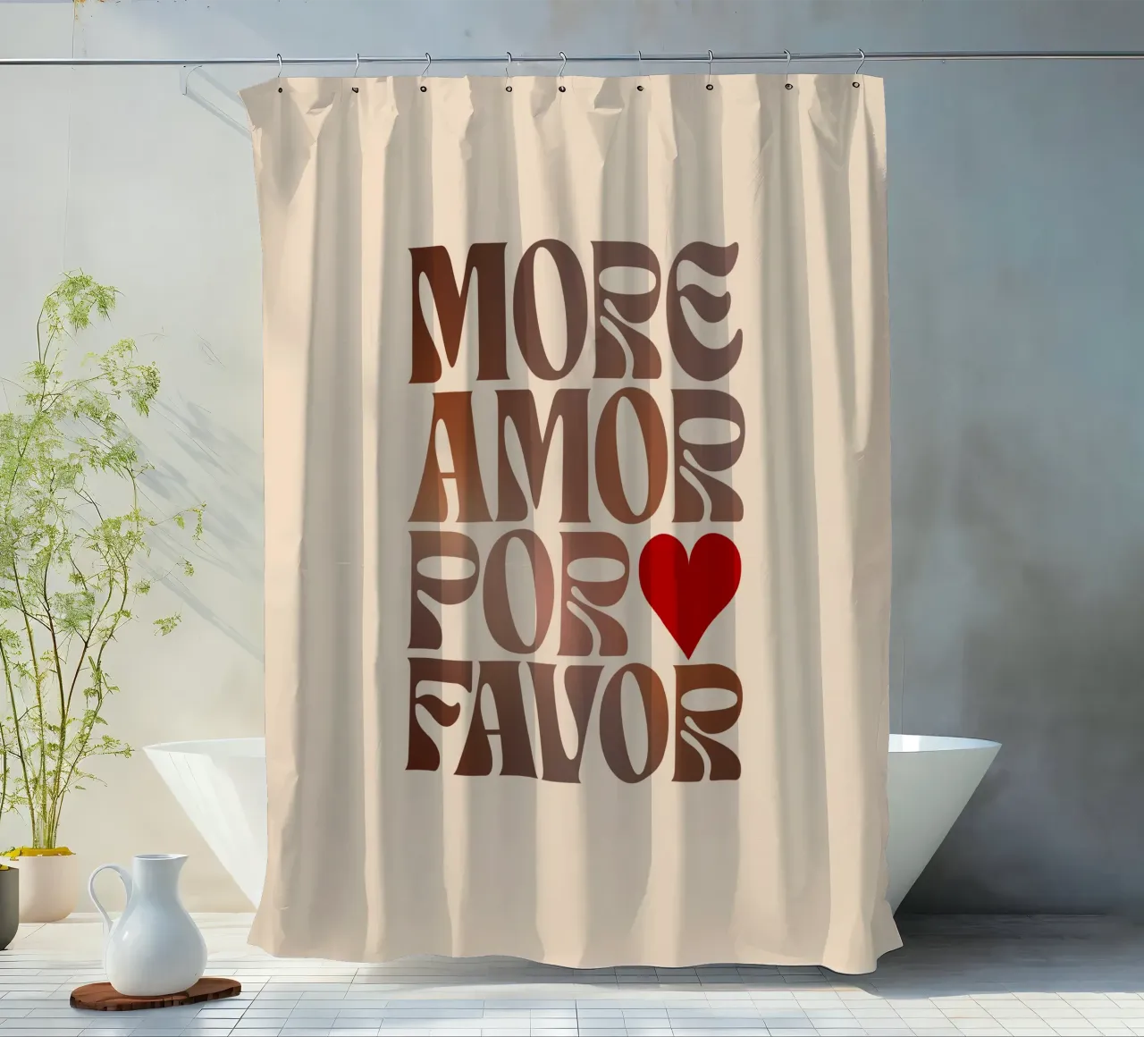 Mehr Liebe bitte - Mokka-Mousse-Liebe Duschvorhang von Dominique Vari Words