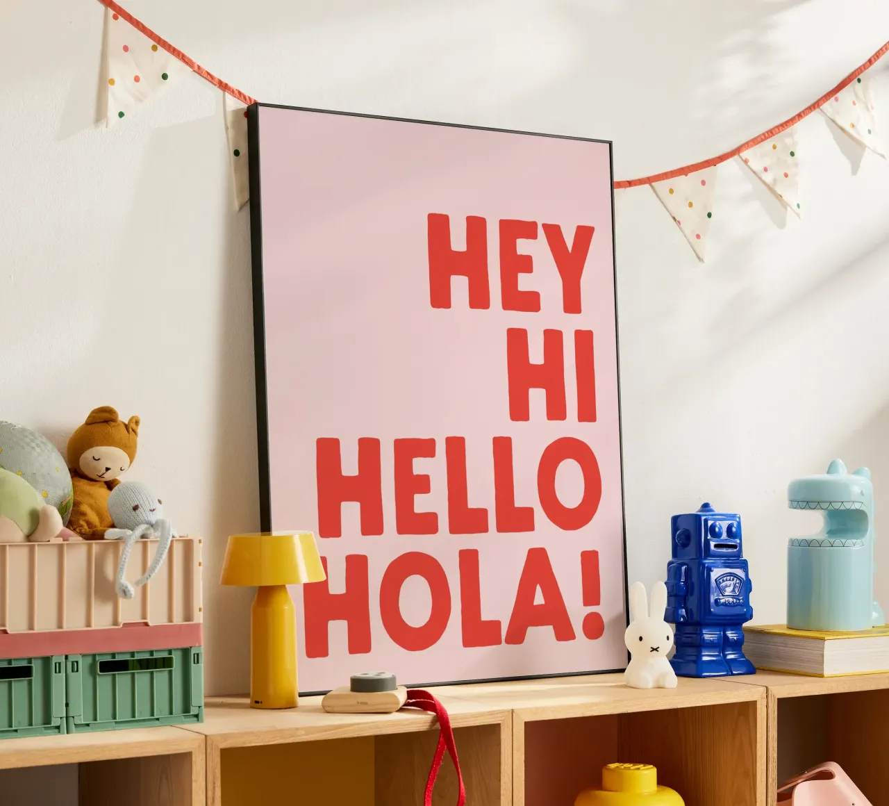 Hey, Hi Hello, Hola - Languages Typography alu-dibond by Peaches Art Prints