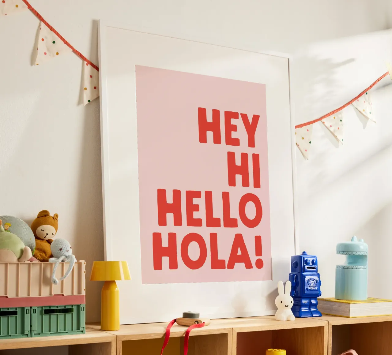 Hey, Hi Hello, Hola - Languages Typography hahnemühle by Peaches Art Prints