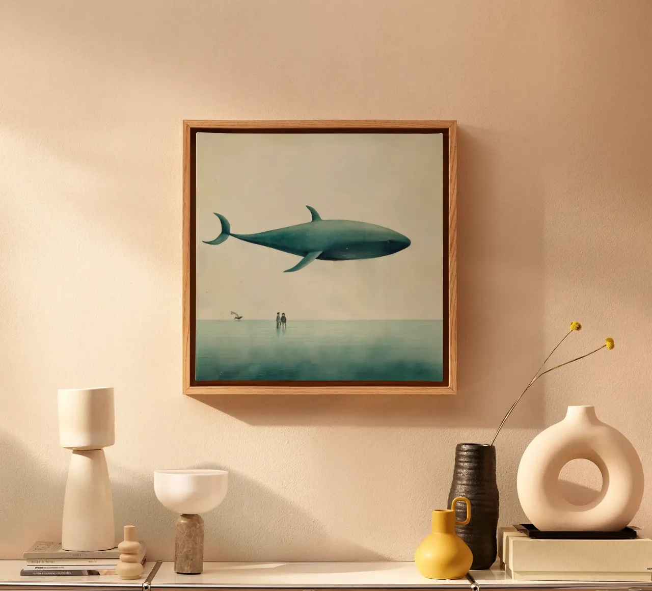 Minimal walvis 2 canvas met Baklijst van Minimal Animal Art