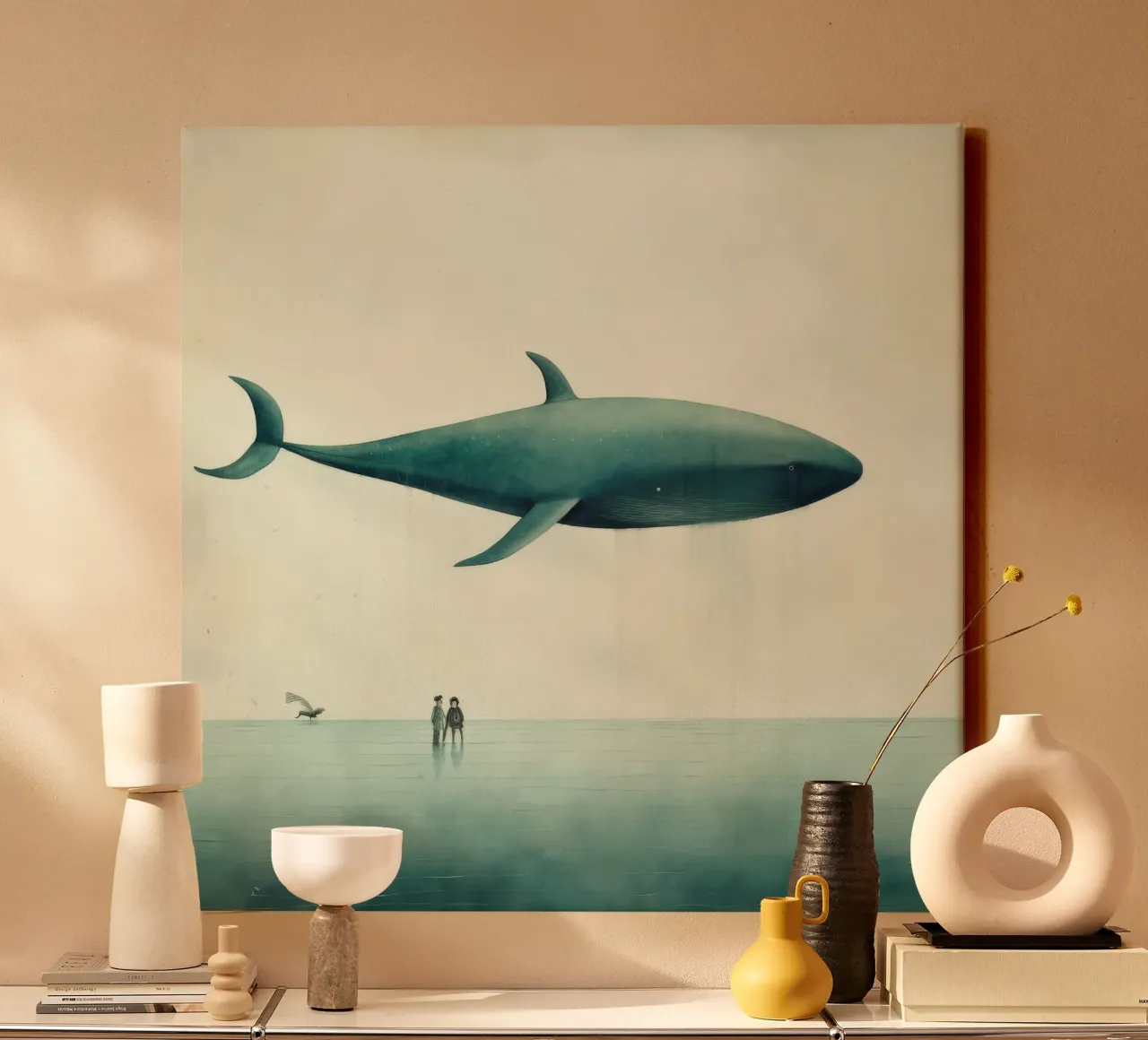 Minimal walvis 2 canvas met Baklijst van Minimal Animal Art