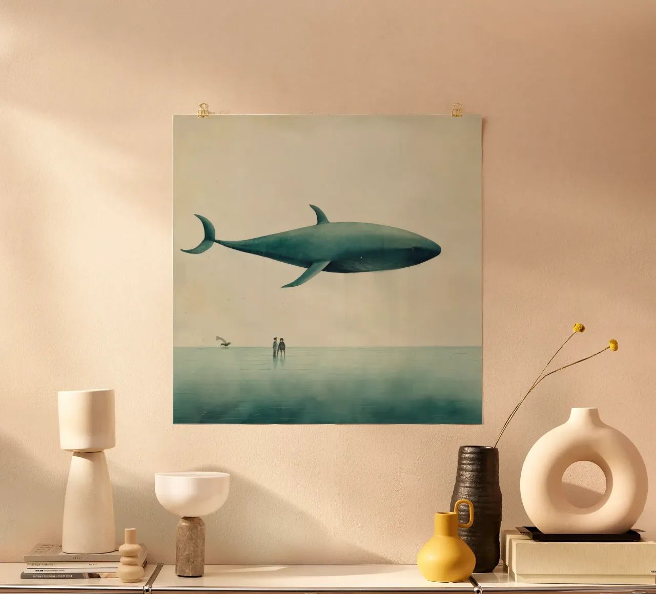 Balena minima 2 poster con telaio in alluminio da Minimal Animal Art