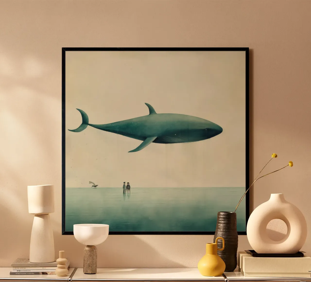 Balena minima 2 poster con telaio in alluminio da Minimal Animal Art