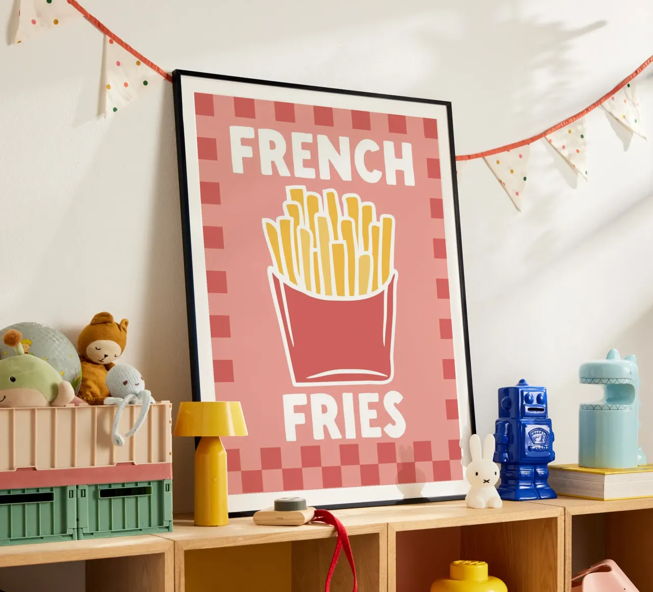 Patatine fritte - Illustrazione di cucina poster con telaio in legno da Peaches Art Prints