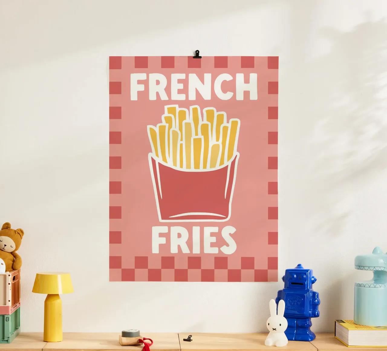 Patatine fritte - Illustrazione di cucina poster con telaio in legno da Peaches Art Prints
