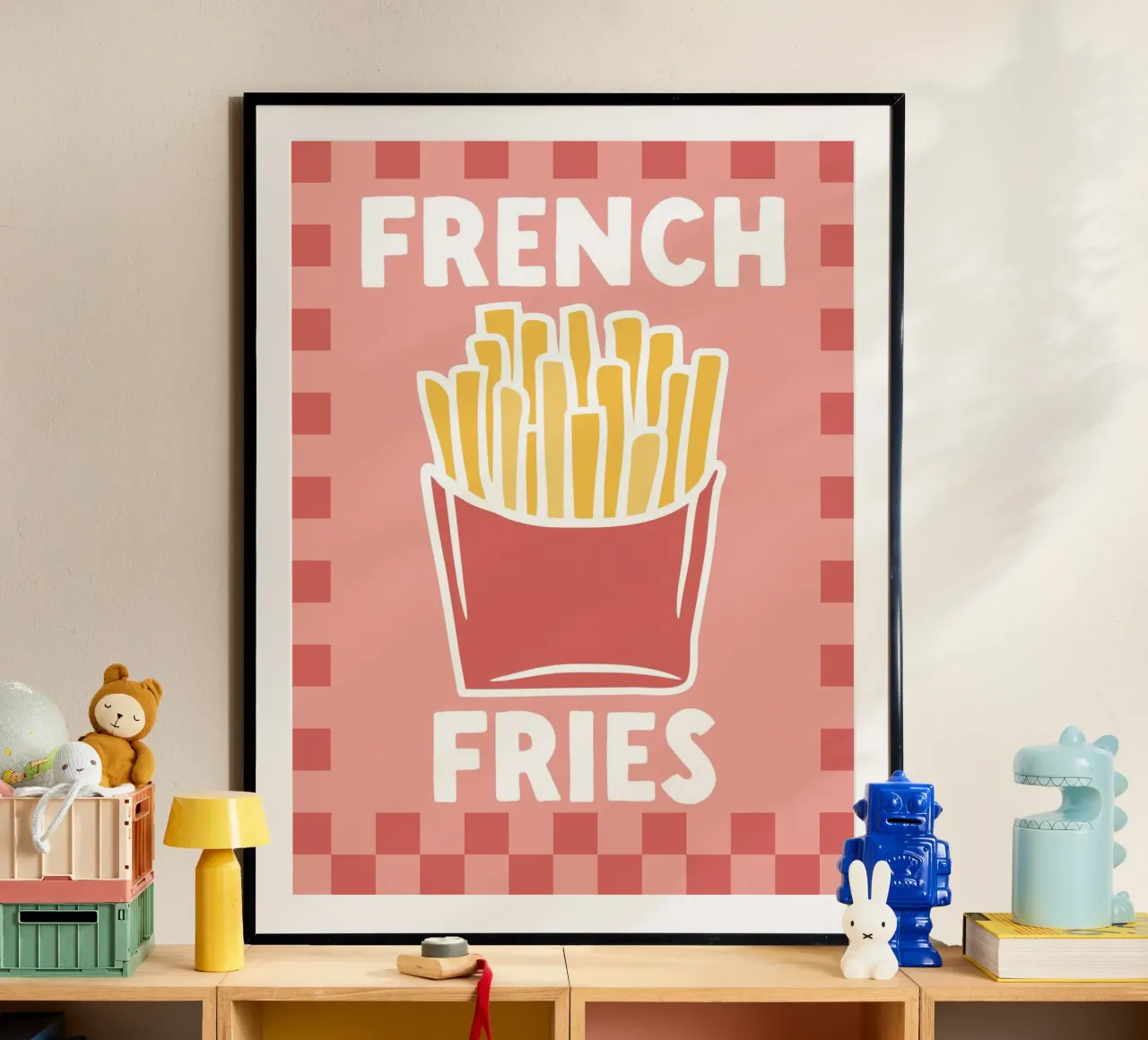 Patatine fritte - Illustrazione di cucina poster con telaio in legno da Peaches Art Prints