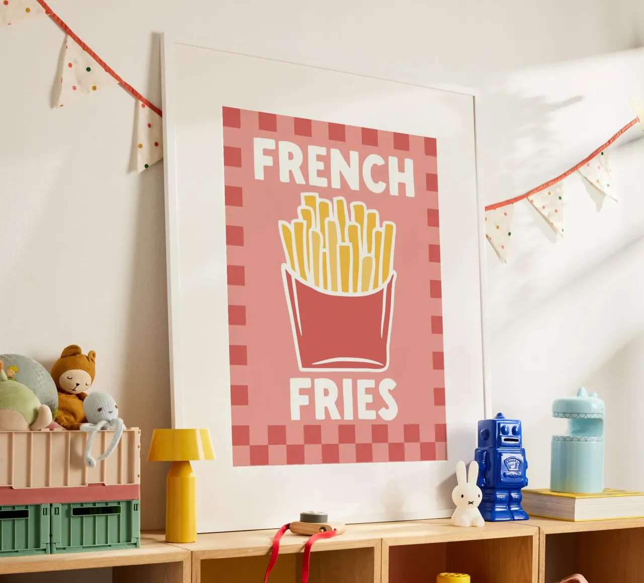 Patatine fritte - Illustrazione di cucina poster con telaio in legno da Peaches Art Prints