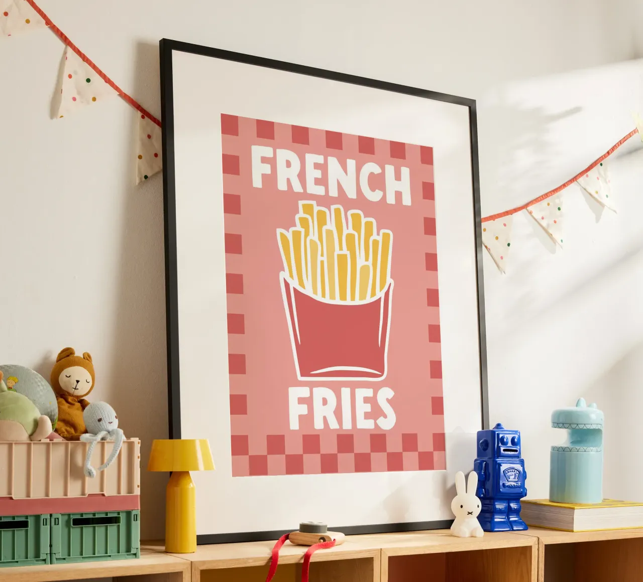Patatine fritte - Illustrazione di cucina poster con telaio in legno da Peaches Art Prints