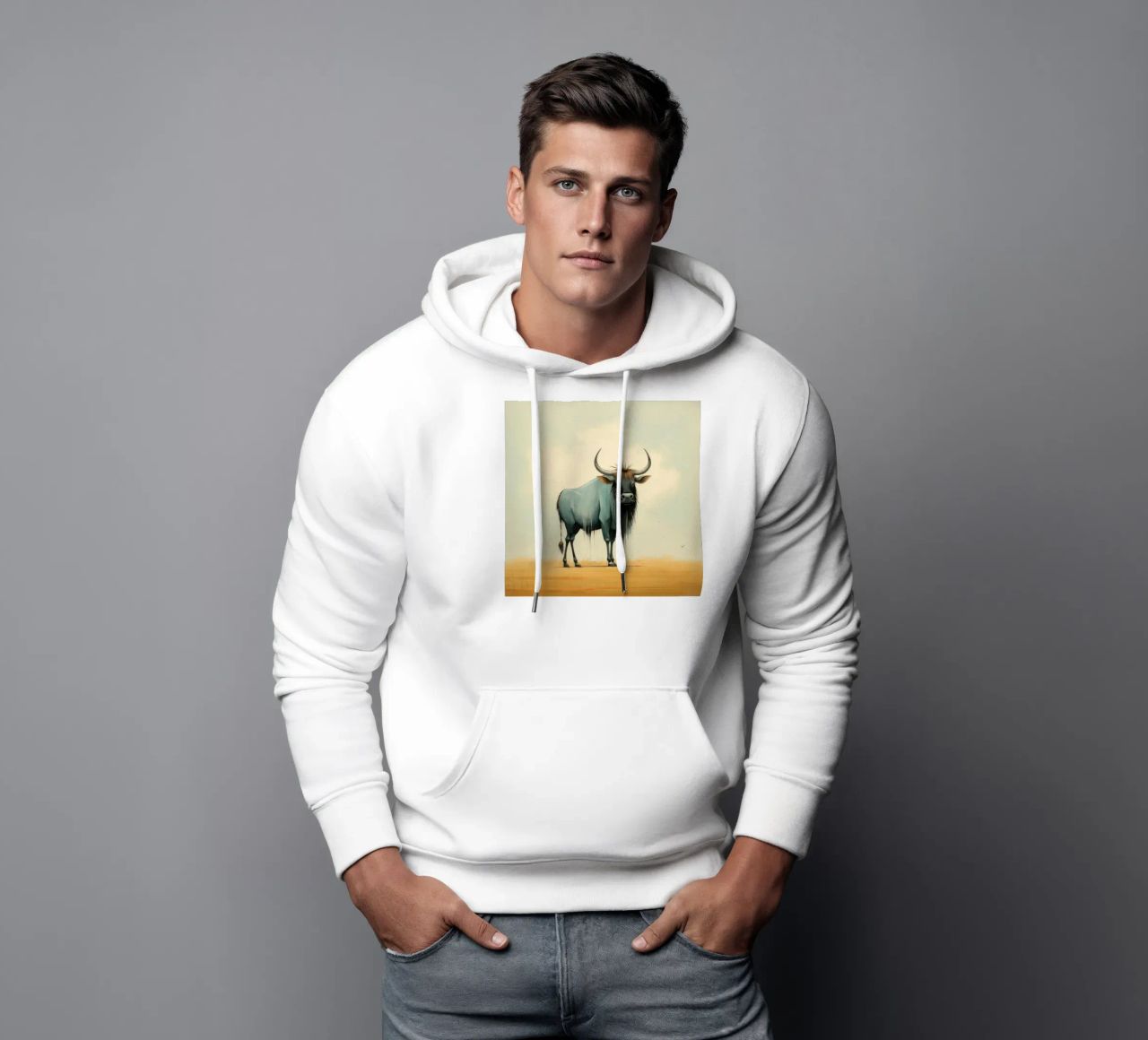 Minimal Wildebeest 2 felpa con cappuccio da Minimal Animal Art
