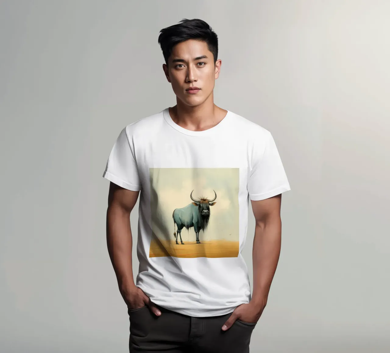 Minimal Wildebeest 2 t-shirt da Minimal Animal Art