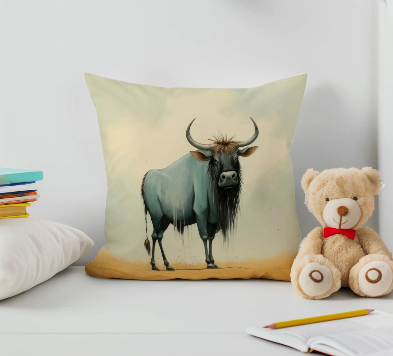 Minimal Wildebeest 2 cuscino da Minimal Animal Art