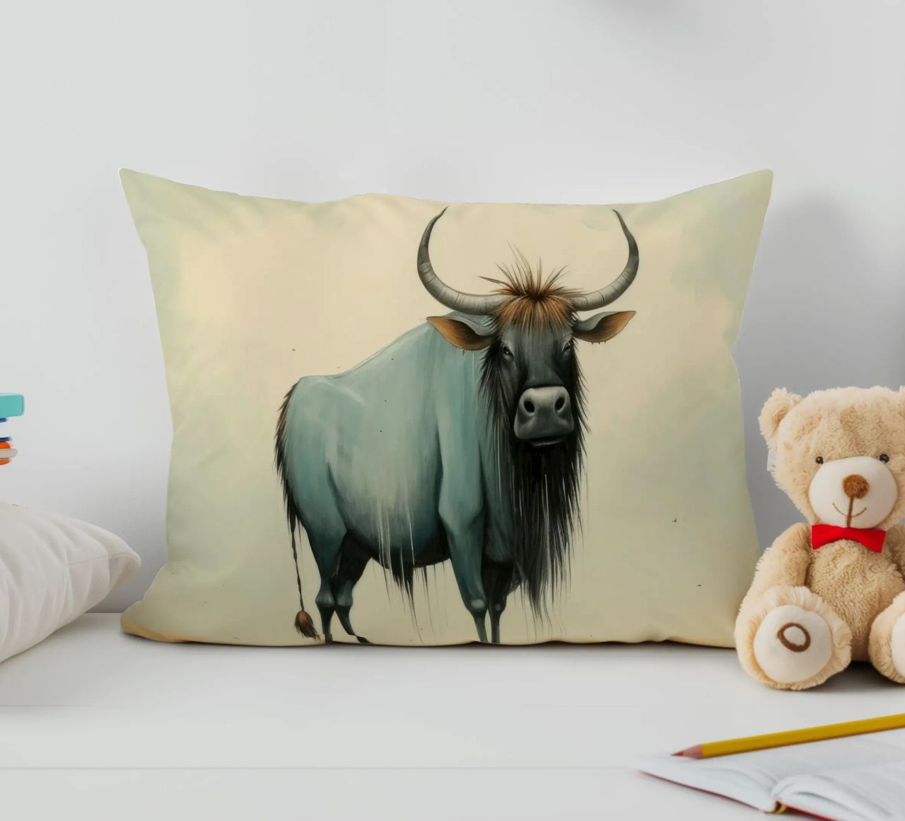 Minimal Wildebeest 2 cuscino da Minimal Animal Art