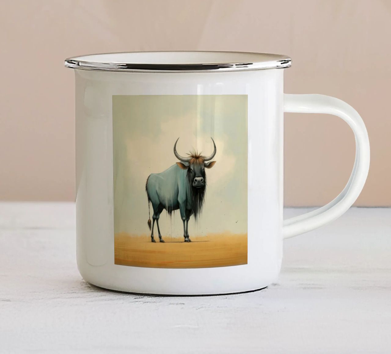 Minimal Wildebeest 2 tazza in smalto da Minimal Animal Art