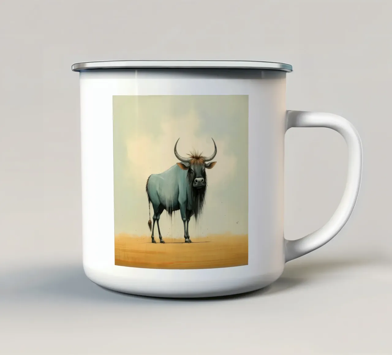 Minimal Wildebeest 2 emaille mok van Minimal Animal Art