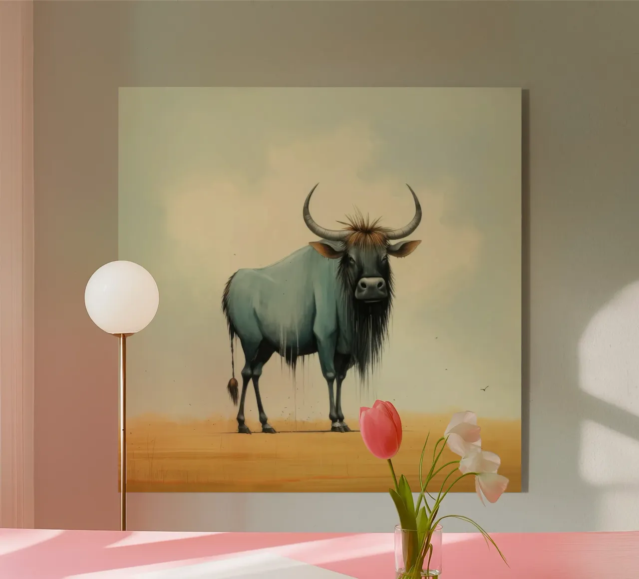 Minimal Wildebeest 2 acryl van Minimal Animal Art
