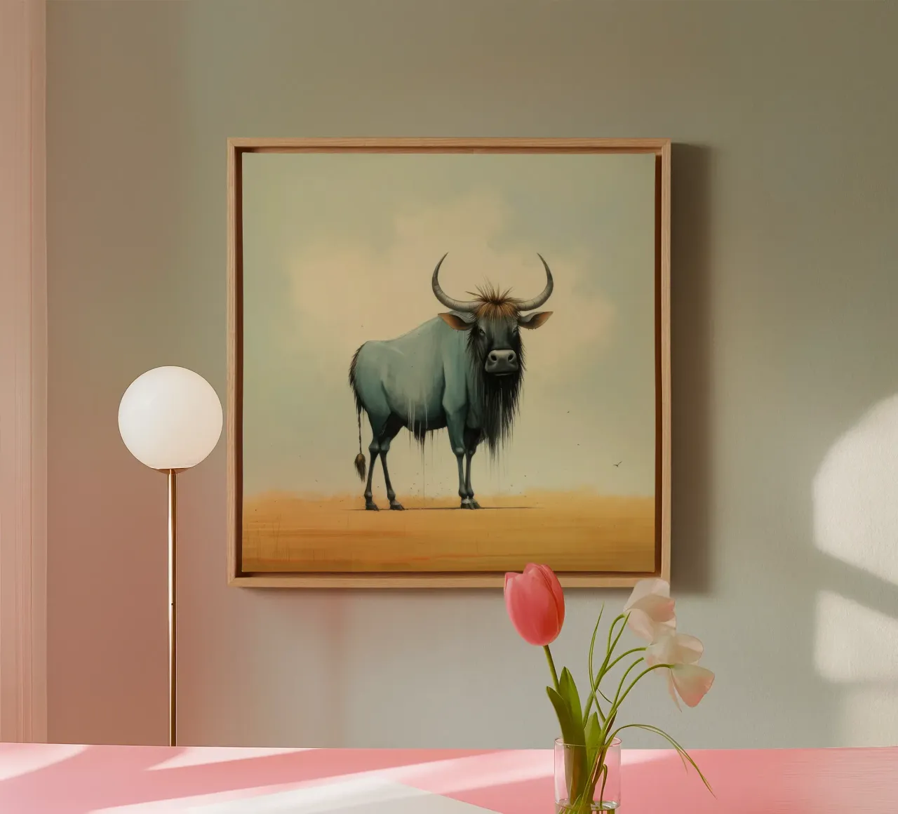 Minimal Wildebeest canvas van Minimal Animal Art