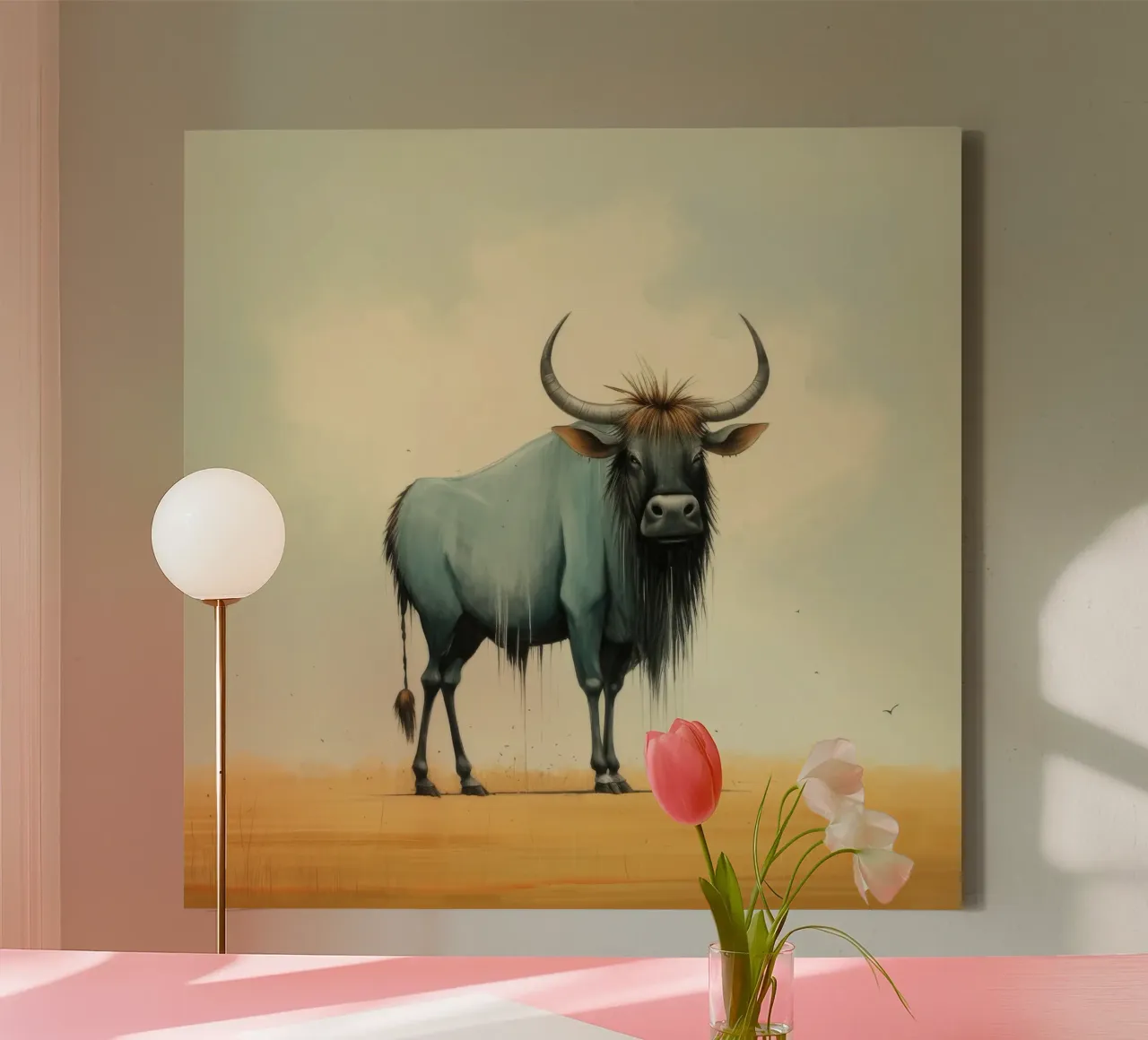 Minimal Wildebeest canvas van Minimal Animal Art