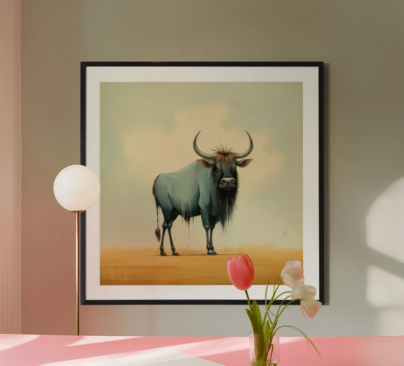 Minimal Wildebeest poster van Minimal Animal Art