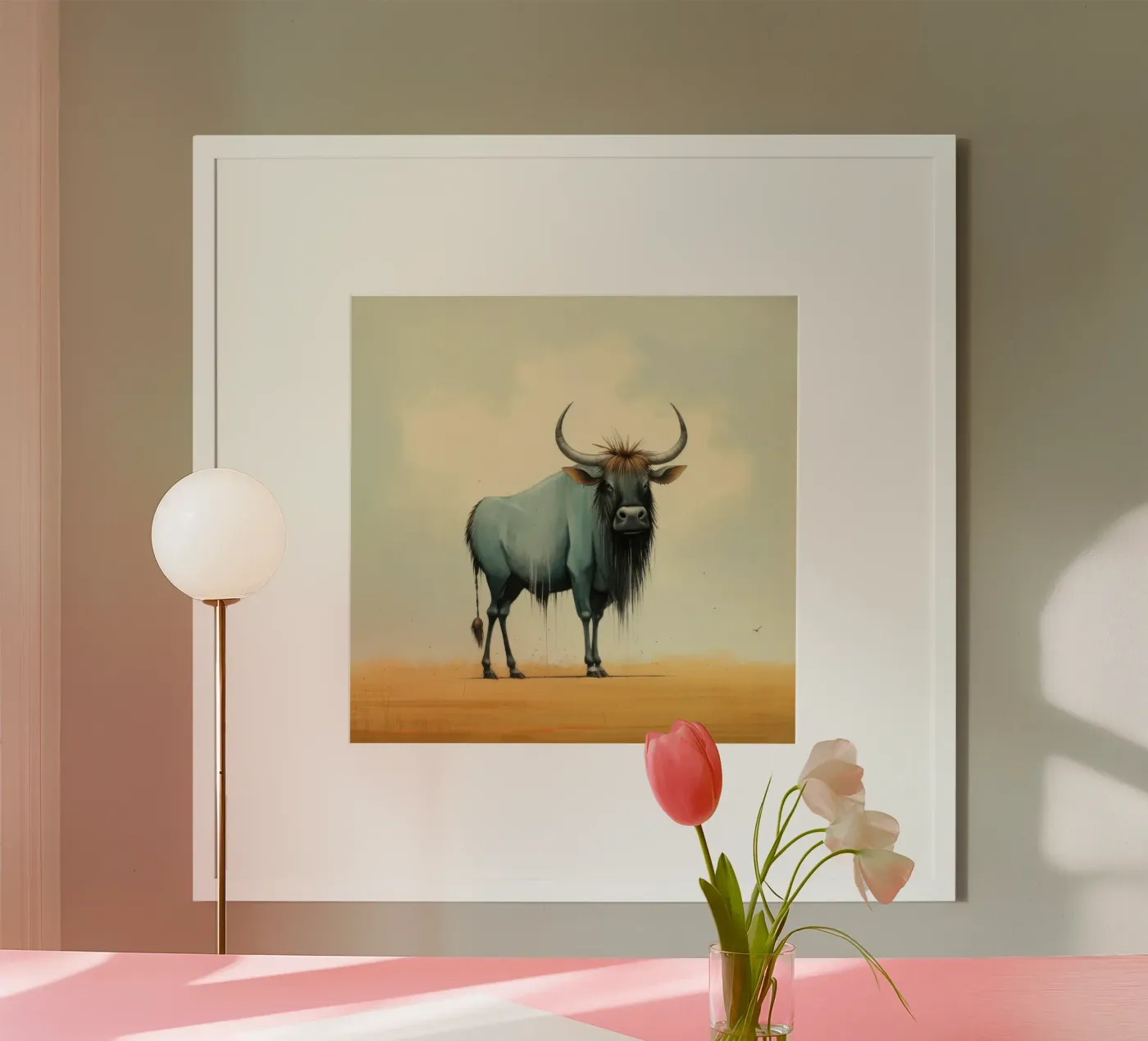 Minimal Wildebeest poster van Minimal Animal Art