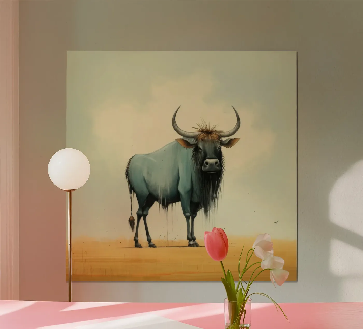 Minimal Wildebeest poster van Minimal Animal Art