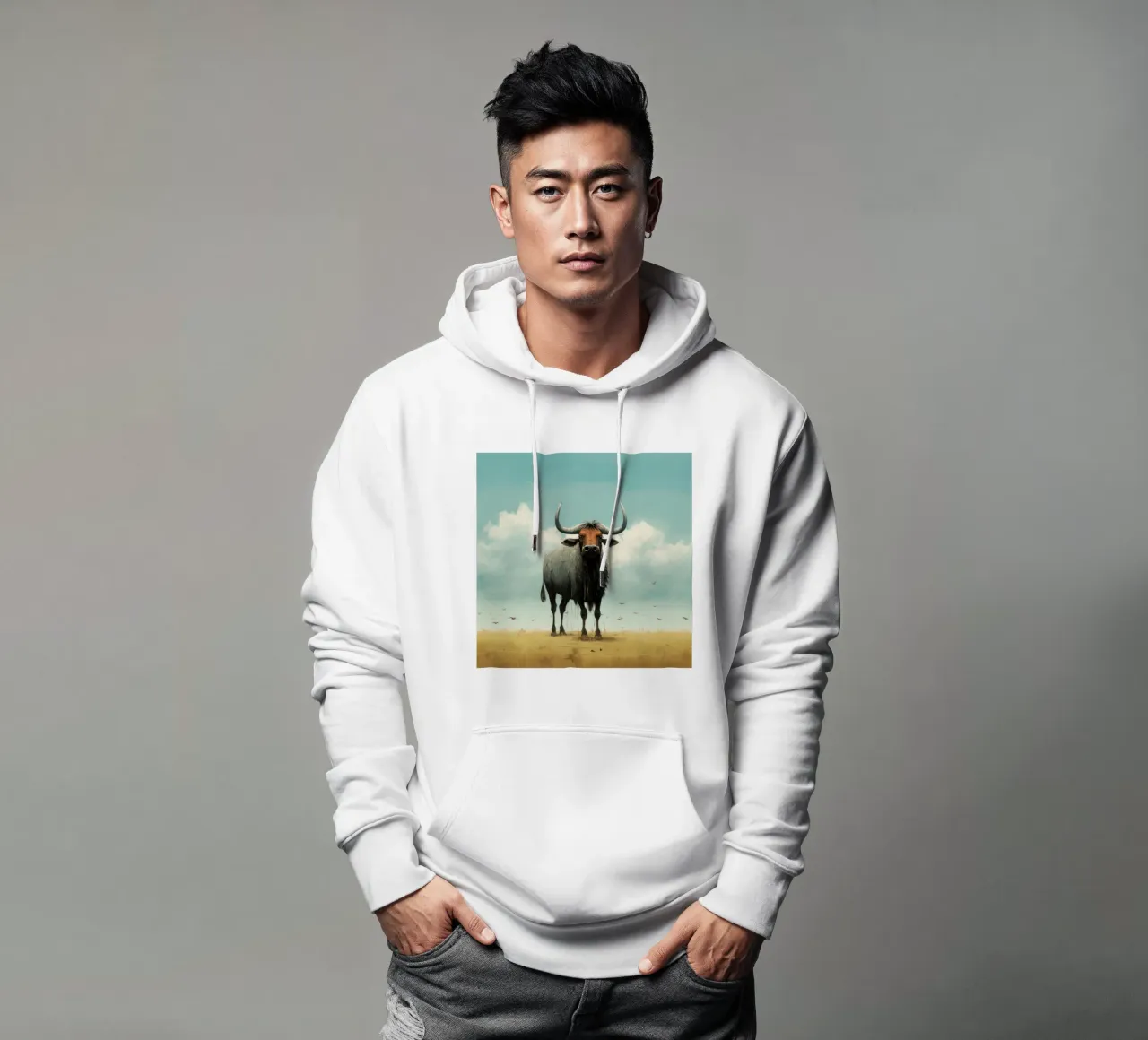 Minimal Wildebeest 3 felpa con cappuccio da Minimal Animal Art