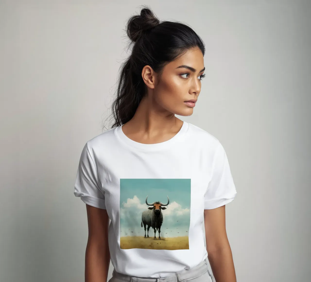 Minimal Wildebeest 3 t-shirt van Minimal Animal Art