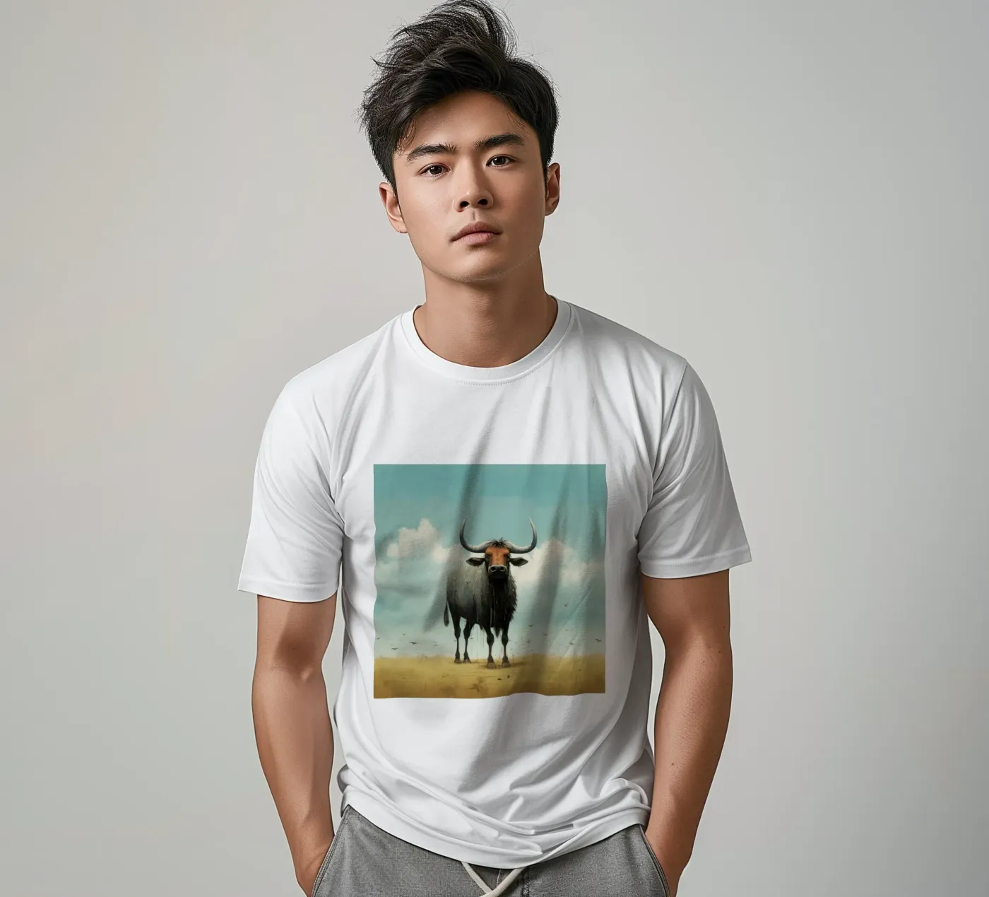 Minimal Wildebeest t-shirt van Minimal Animal Art