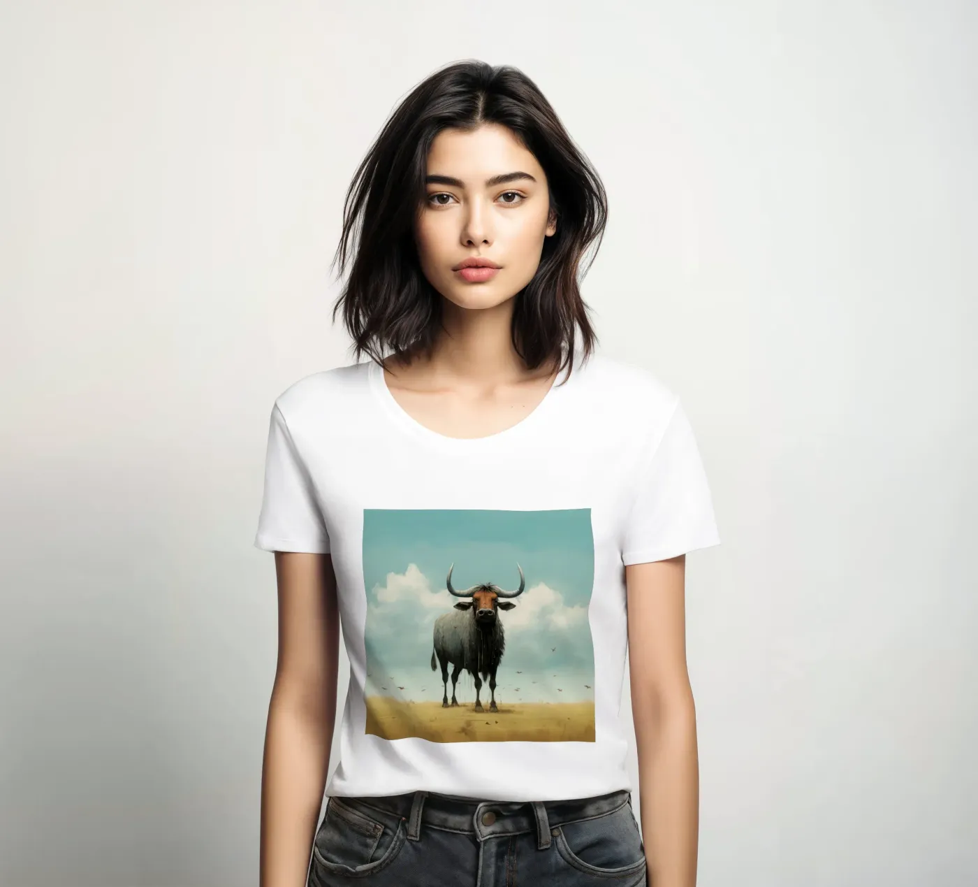 Minimal Wildebeest t-shirt da donna da Minimal Animal Art