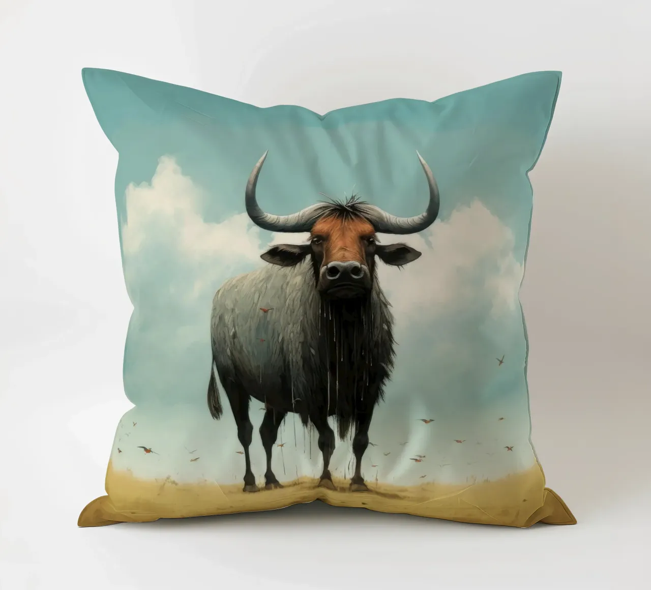 Minimal Wildebeest 3 kussen van Minimal Animal Art