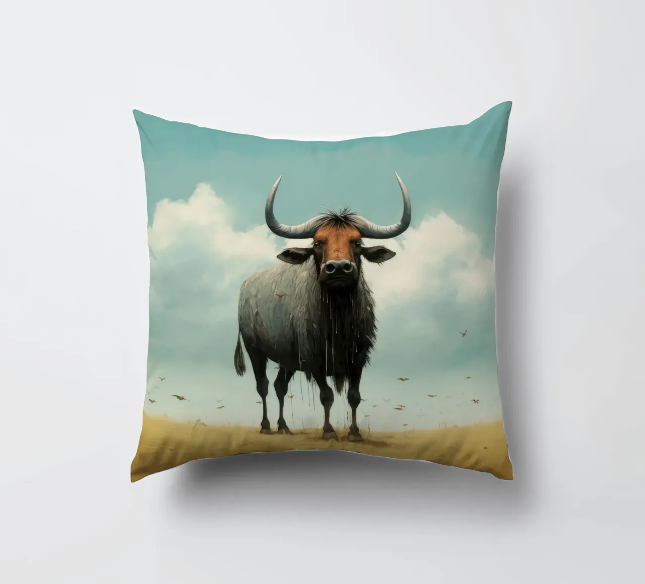 Minimal Wildebeest 3 cuscino da Minimal Animal Art