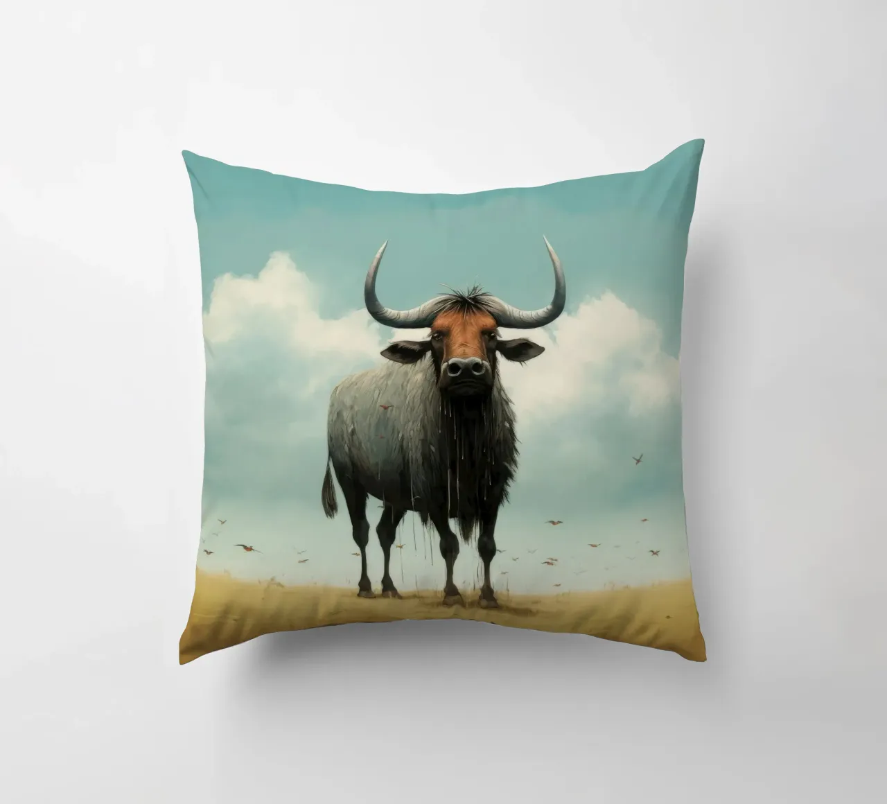 Minimal Wildebeest 3 cuscino da Minimal Animal Art