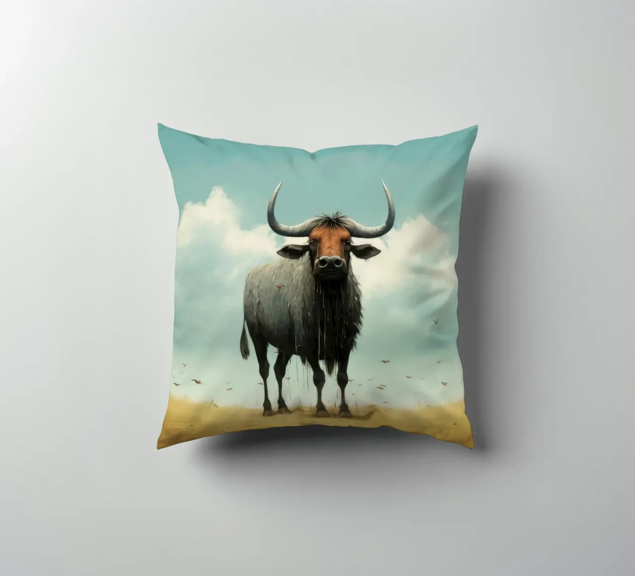 Minimal Wildebeest 3 cuscino da Minimal Animal Art