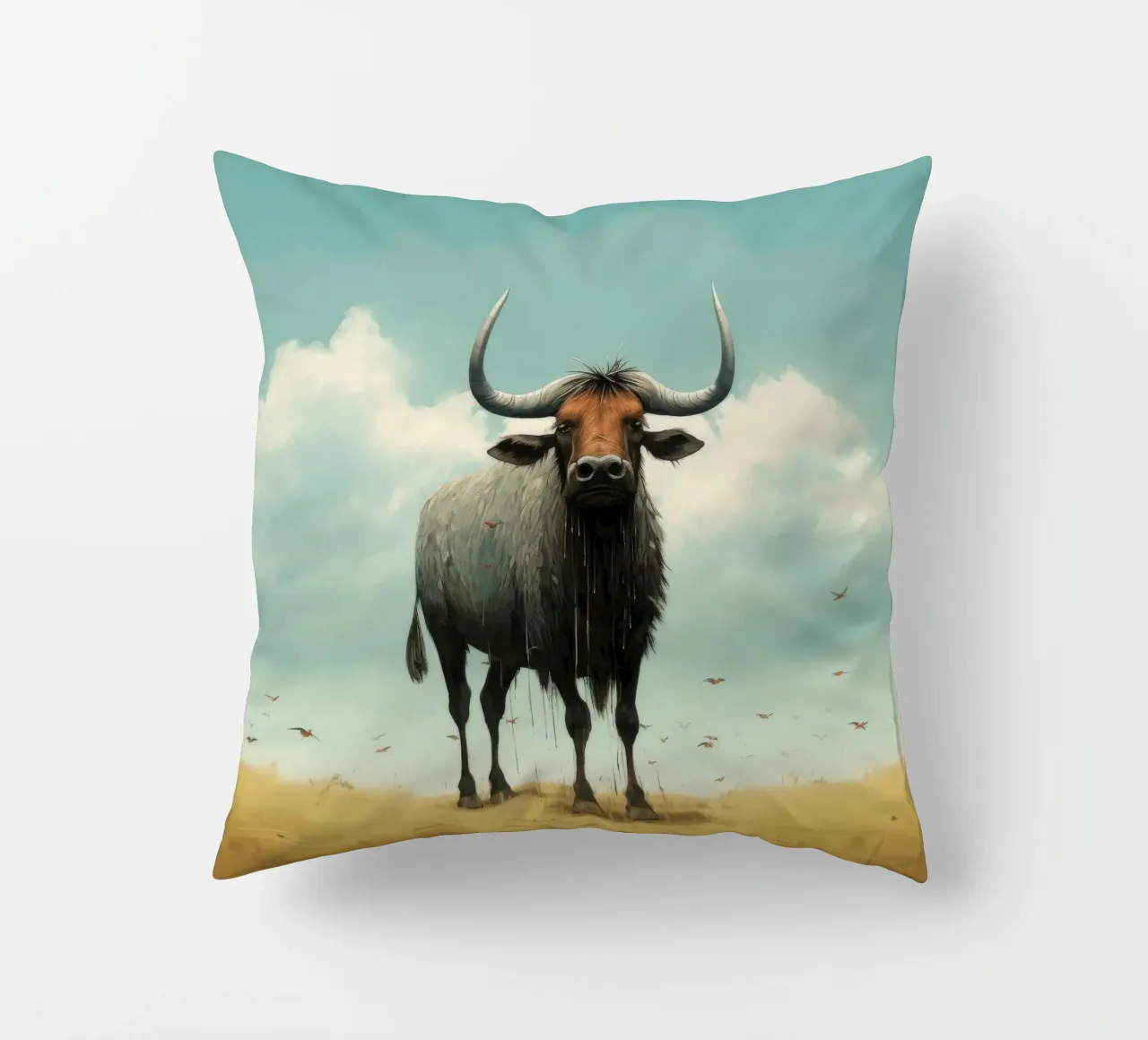 Minimal Wildebeest 3 cuscino da Minimal Animal Art