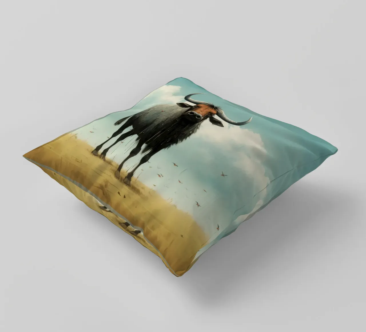 Minimal Wildebeest 3 cuscino da Minimal Animal Art