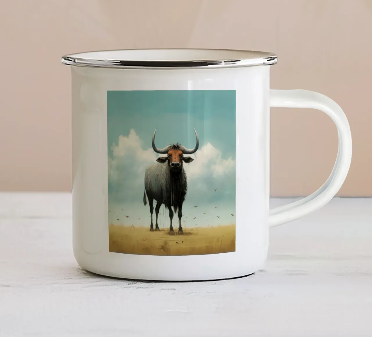 Minimal Wildebeest 3 Emaille Tasse von Minimal Animal Art