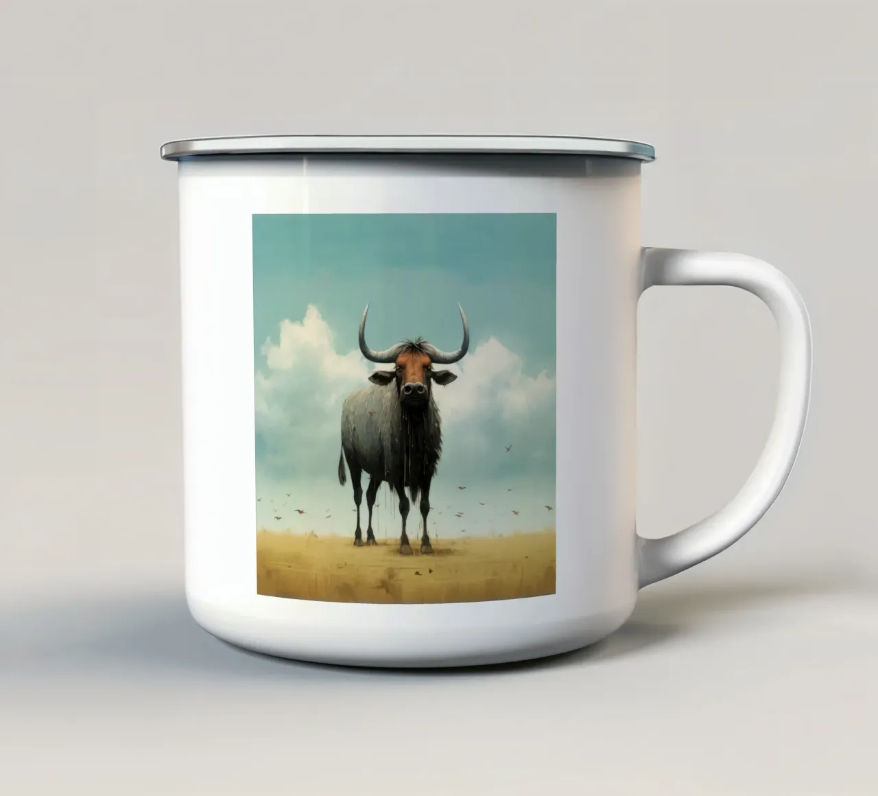 Minimal Wildebeest 3 emaille mok van Minimal Animal Art