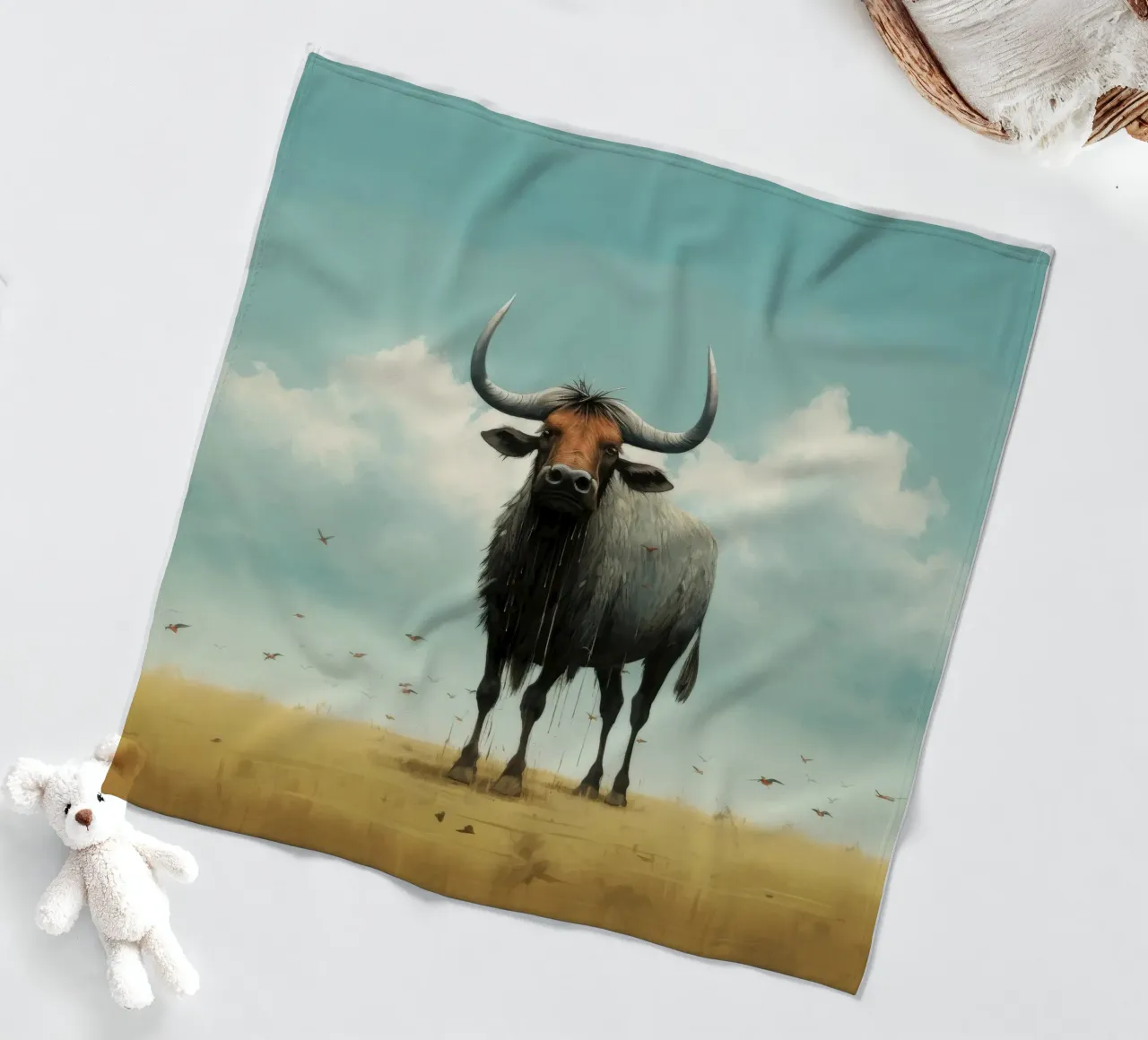 Minimal Wildebeest fleece blanket by Minimal Animal Art