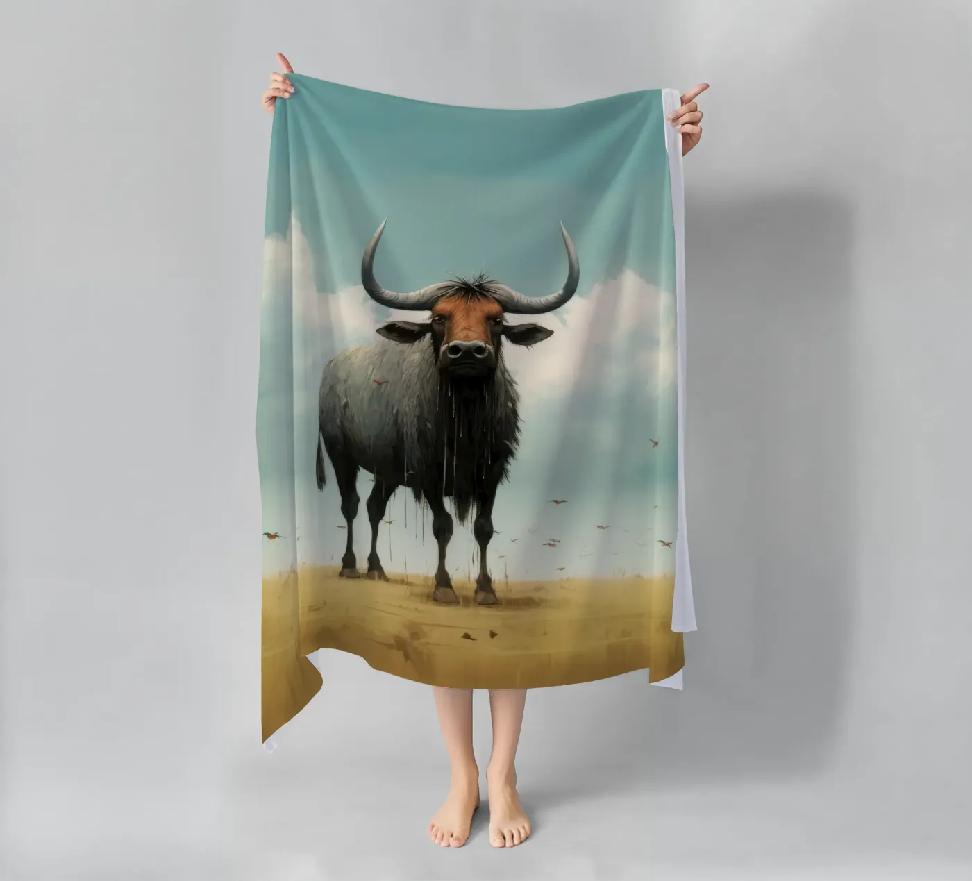Minimal Wildebeest Strandtuch von Minimal Animal Art