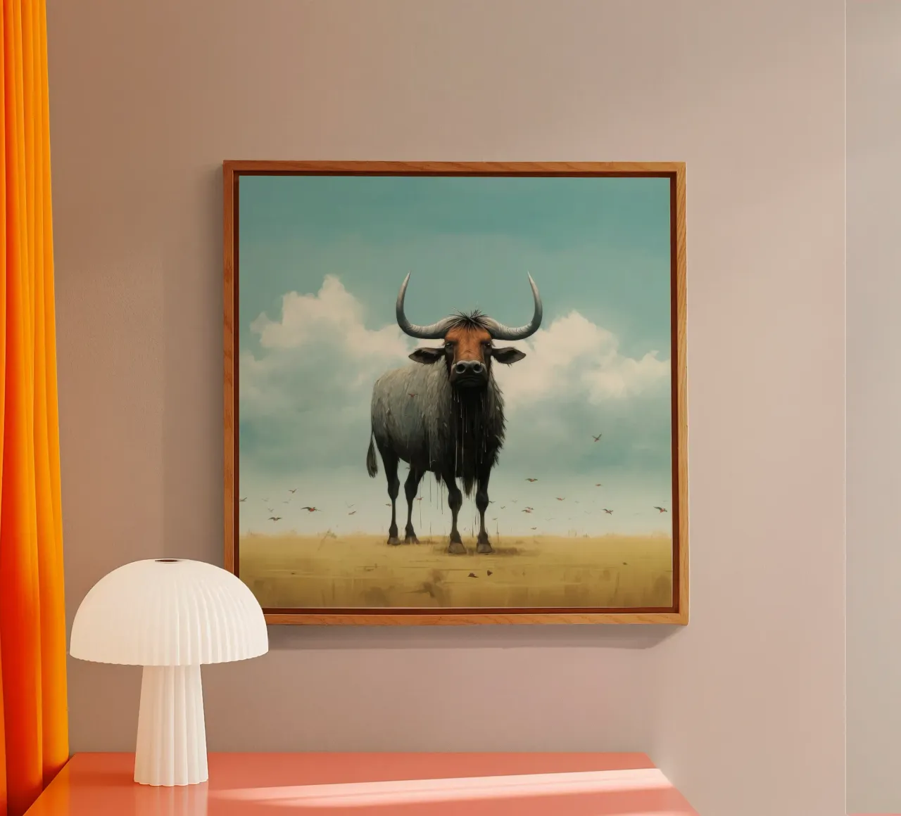 Minimal Wildebeest 3 acryl van Minimal Animal Art