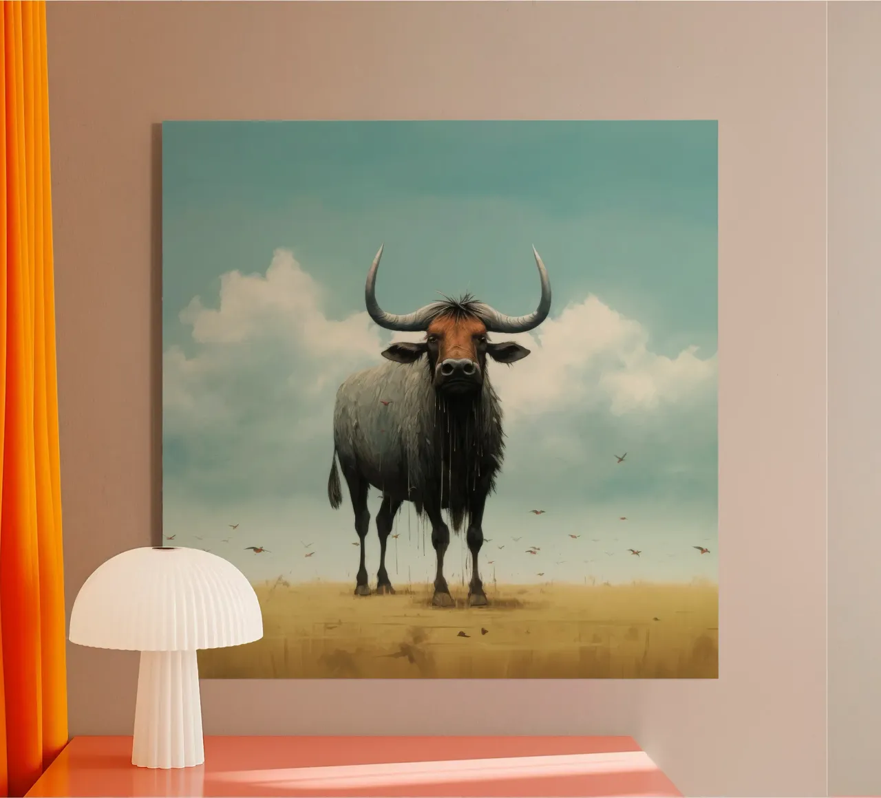 Minimal Wildebeest 3 acryl van Minimal Animal Art