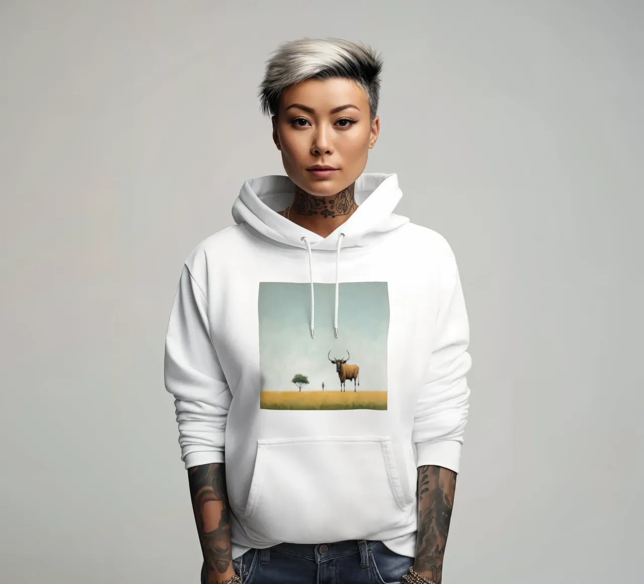 Minimal Wildebeest 4 felpa con cappuccio da Minimal Animal Art